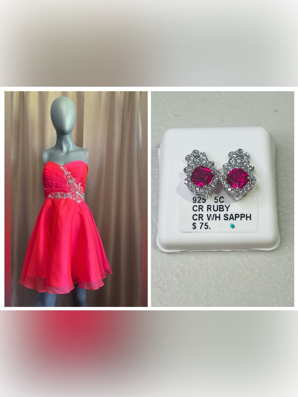 NWOT Hannah 12 Pink Strapless Dress & NWT 925 Silver Ruby Sapphire Earrings